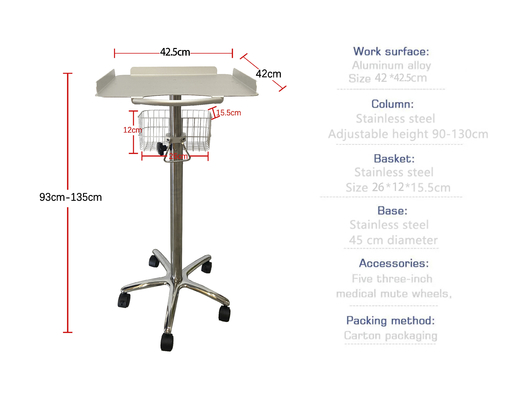 5 ruote ECG Machine Medical Trolley Cart per il flusso di lavoro ospedaliero